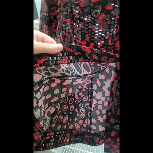 🌿Ruby Rd Clear Sequin Detail Jacket - Vibrant Red & Black - Picture 5 of 12